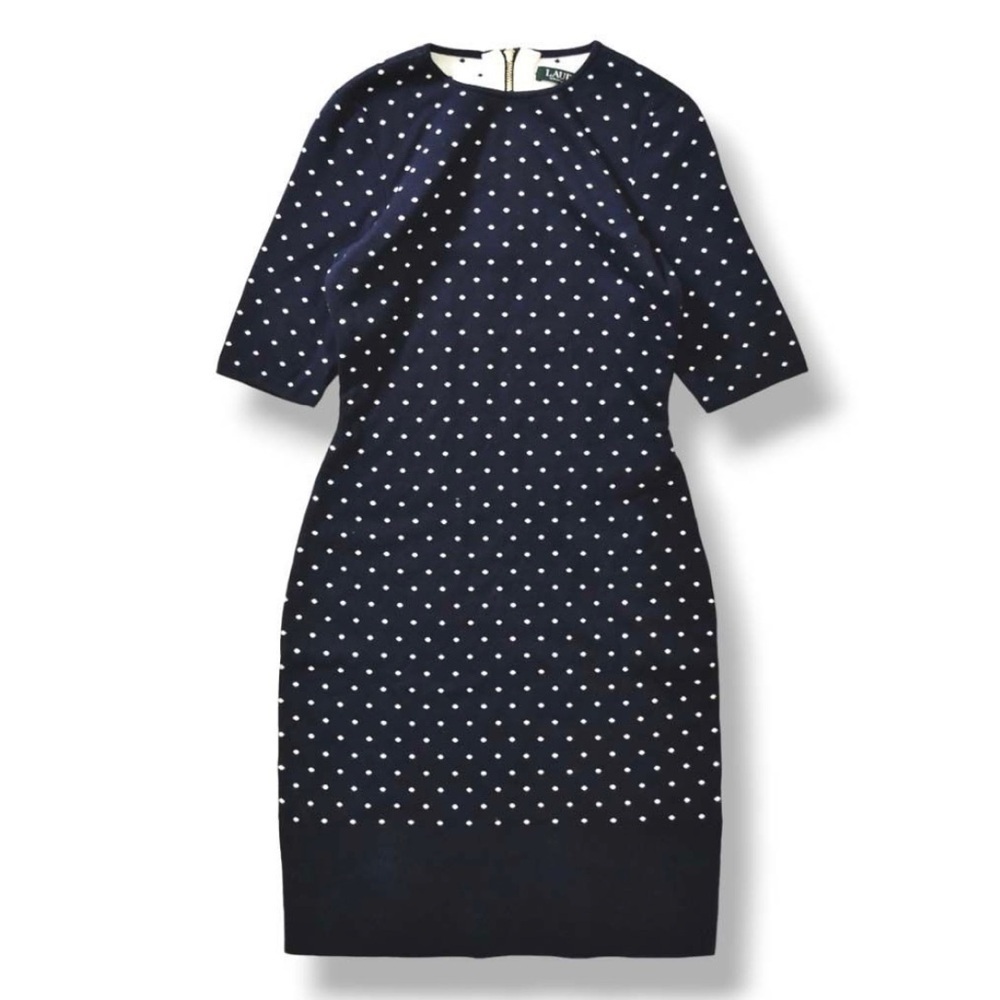 Lauren Ralph Lauren Navy|White Polkadot Dress Sz Medium